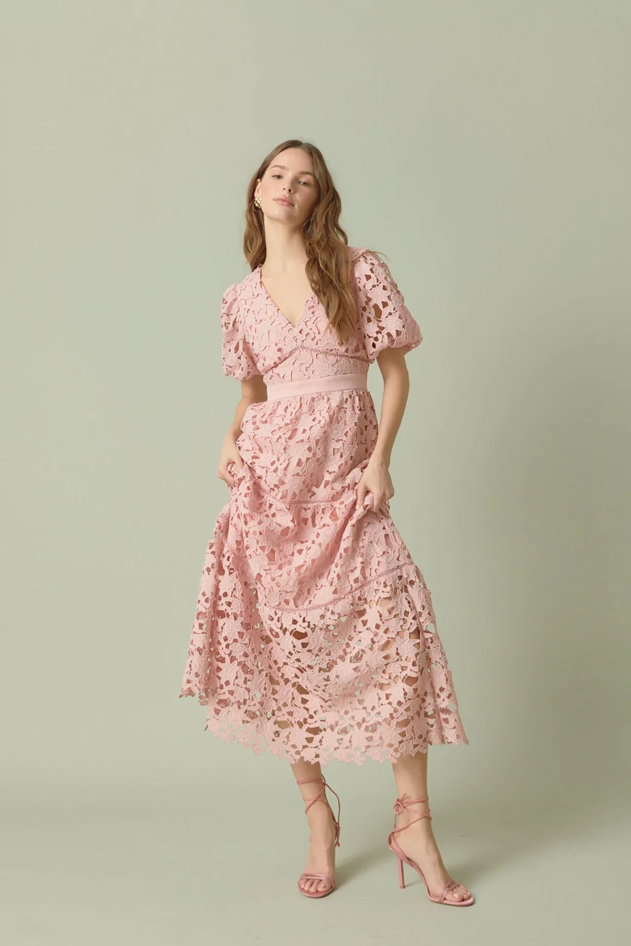 Endless Rose - Puff Sleeve Lace Tiered Maxi Dress