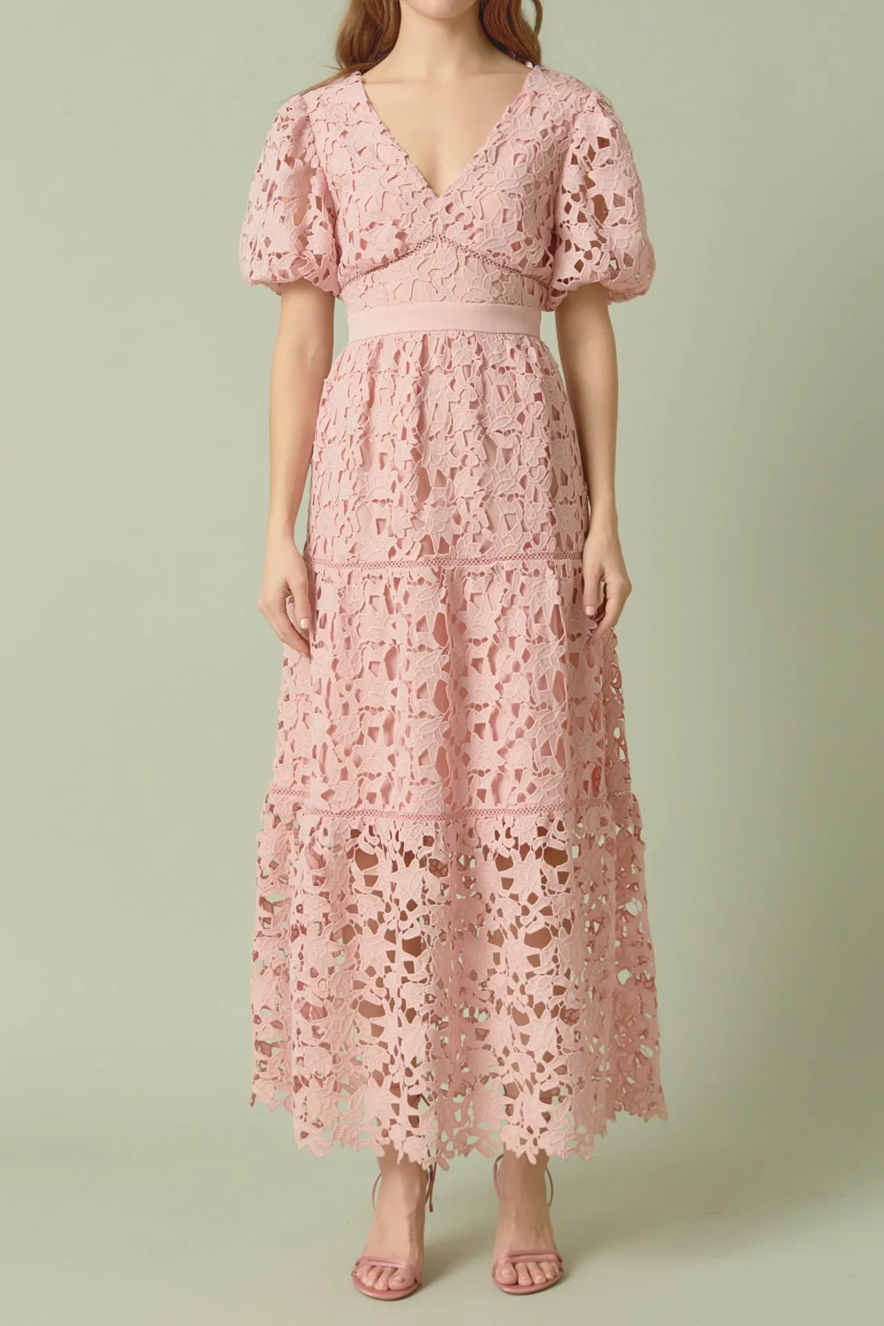 Endless Rose - Puff Sleeve Lace Tiered Maxi Dress