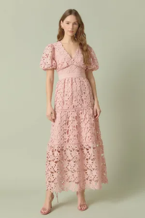 Endless Rose - Puff Sleeve Lace Tiered Maxi Dress