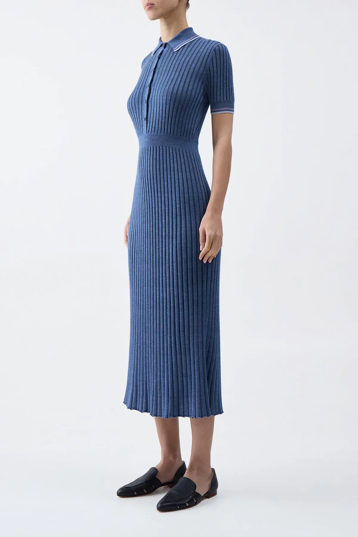 Eyot Knit Maxi Dress in Denim Blue Cashmere Silk