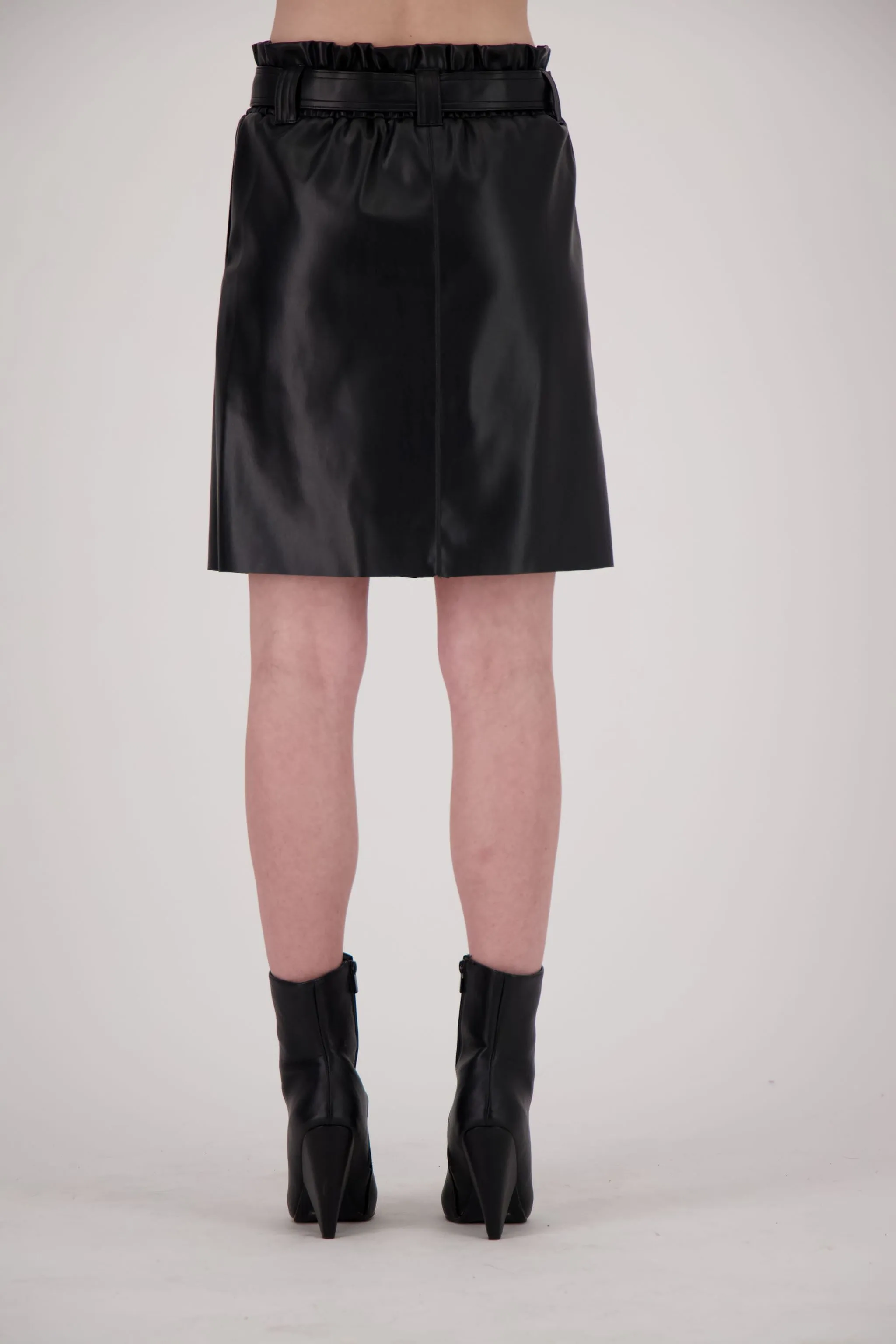 Faux Leather Metallic Skirt With Belted Waist