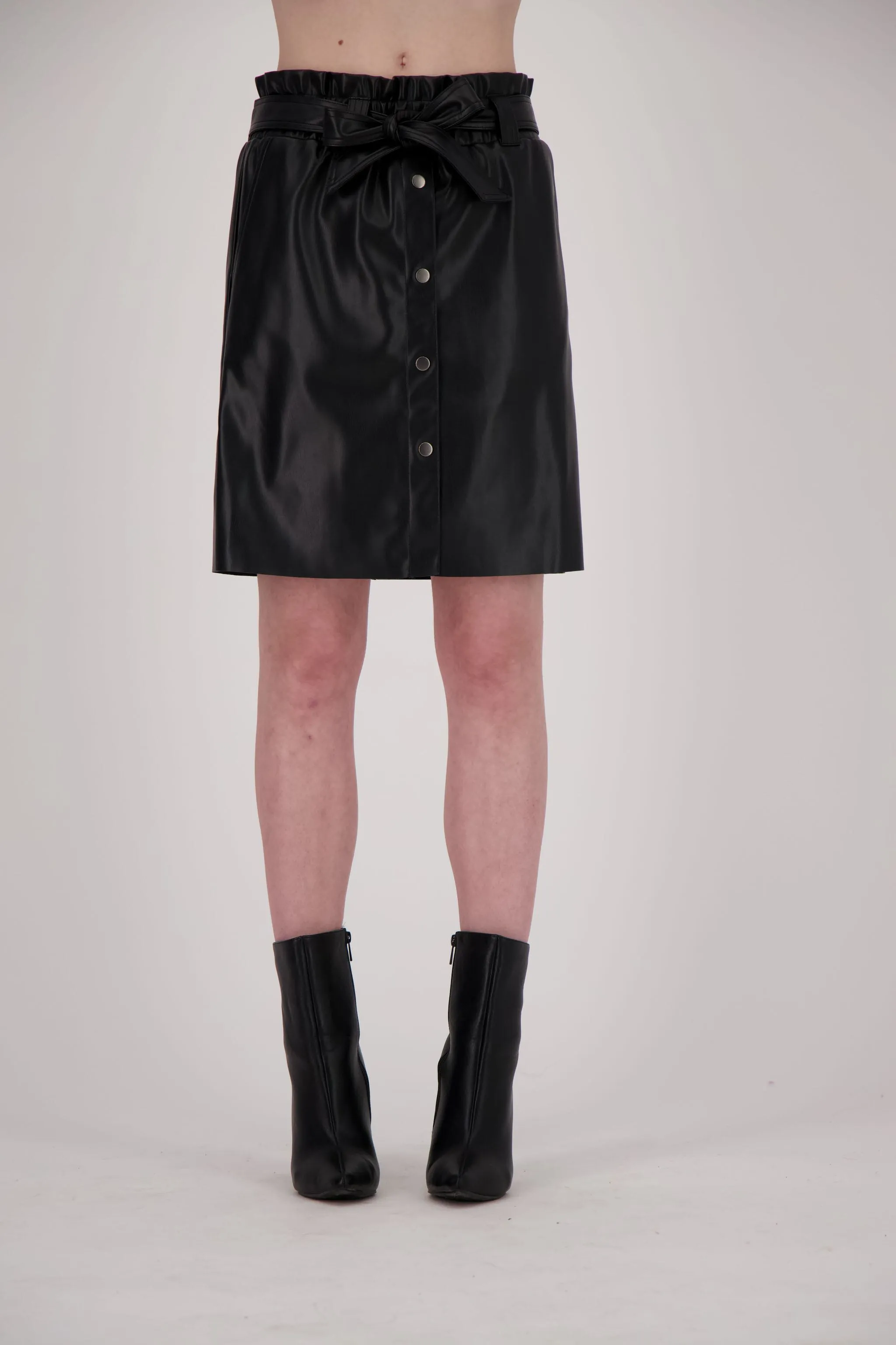 Faux Leather Metallic Skirt With Belted Waist