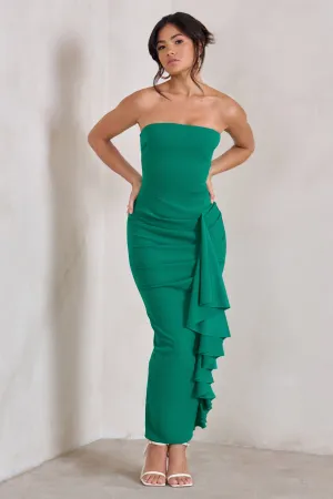 Fleur | Green Bandeau Ruffle Maxi Dress