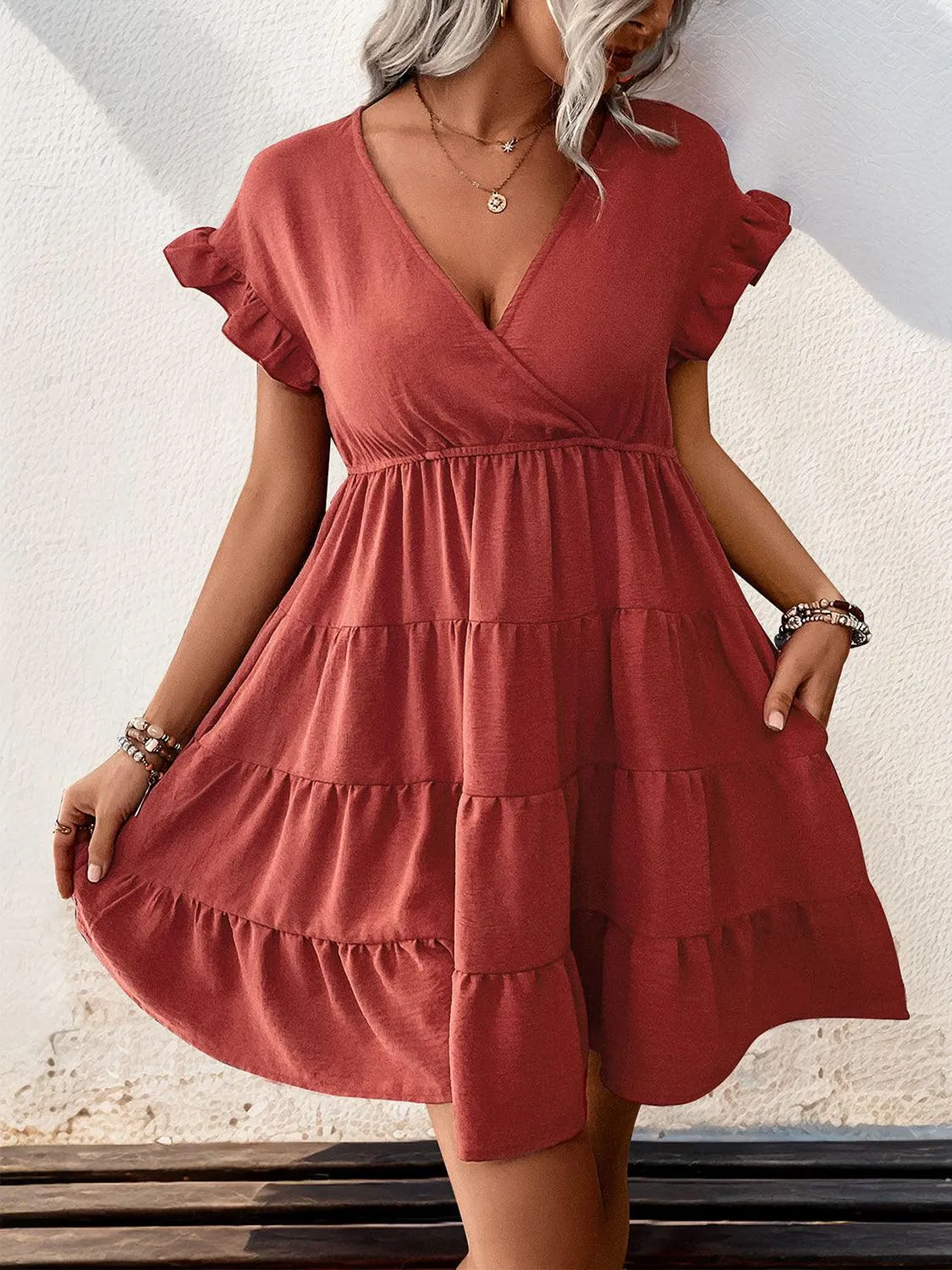 Flirty Flounce Sleeve Tiered Mini Dress for Women