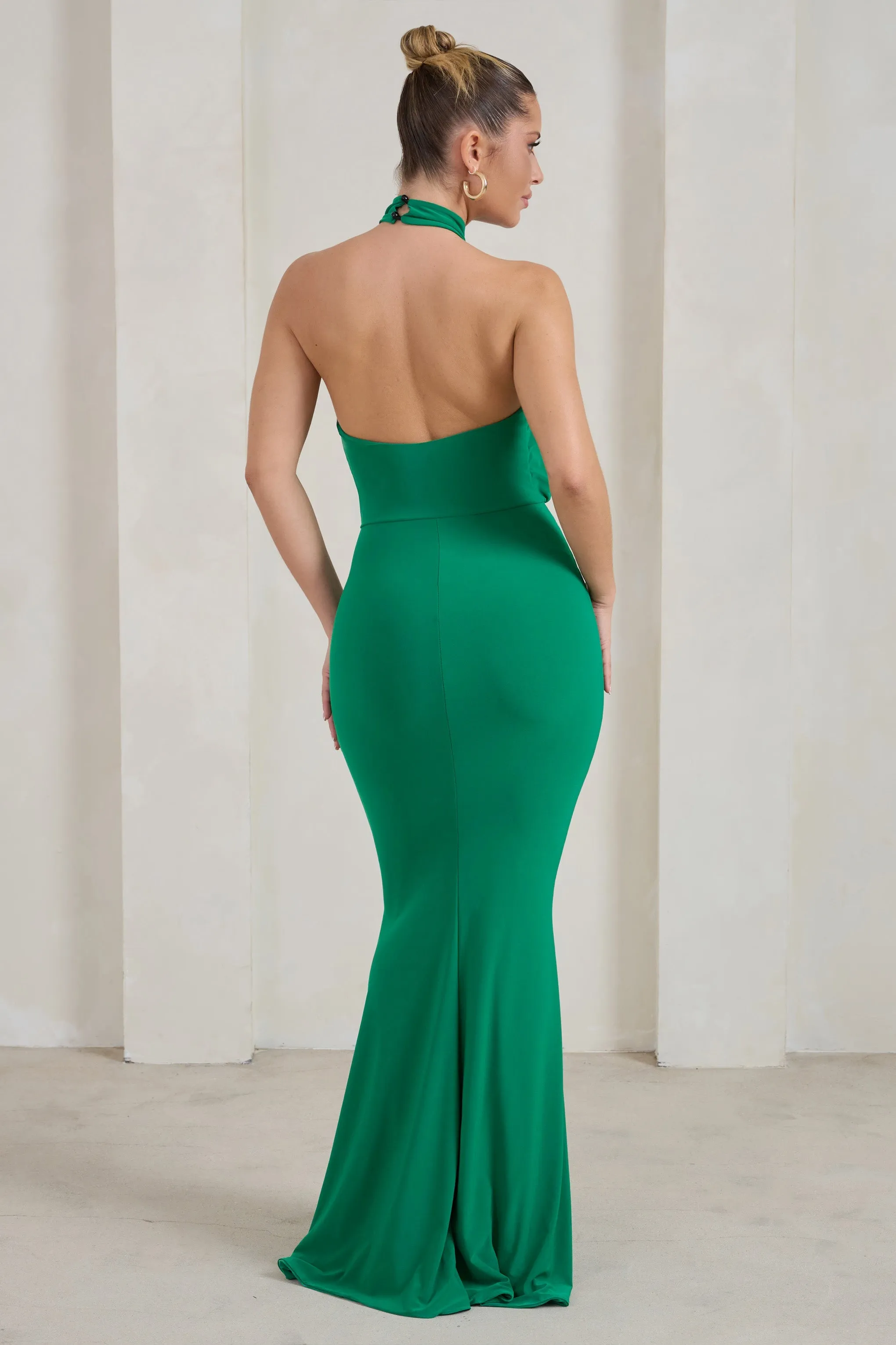 Forever Dreaming | Green Halterneck Ruched Split Maxi Dress