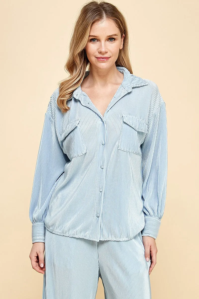 Free Fallin Pleated Button Down Top