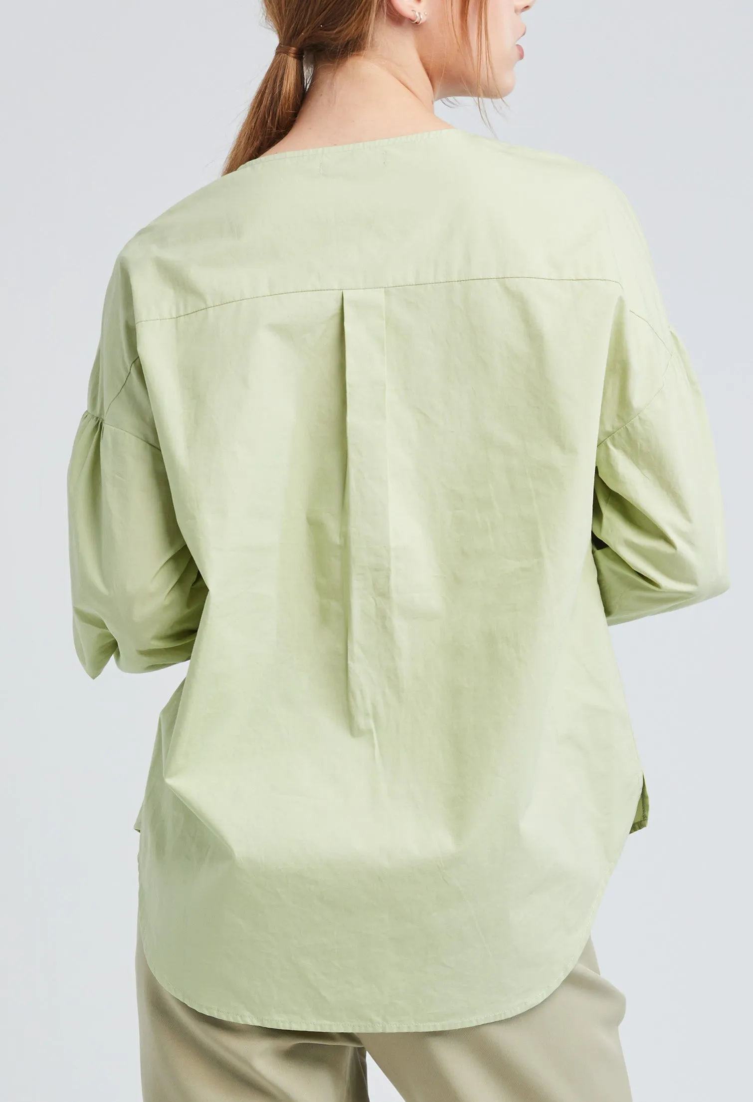 Front Pleat Split Round Neck Blouse