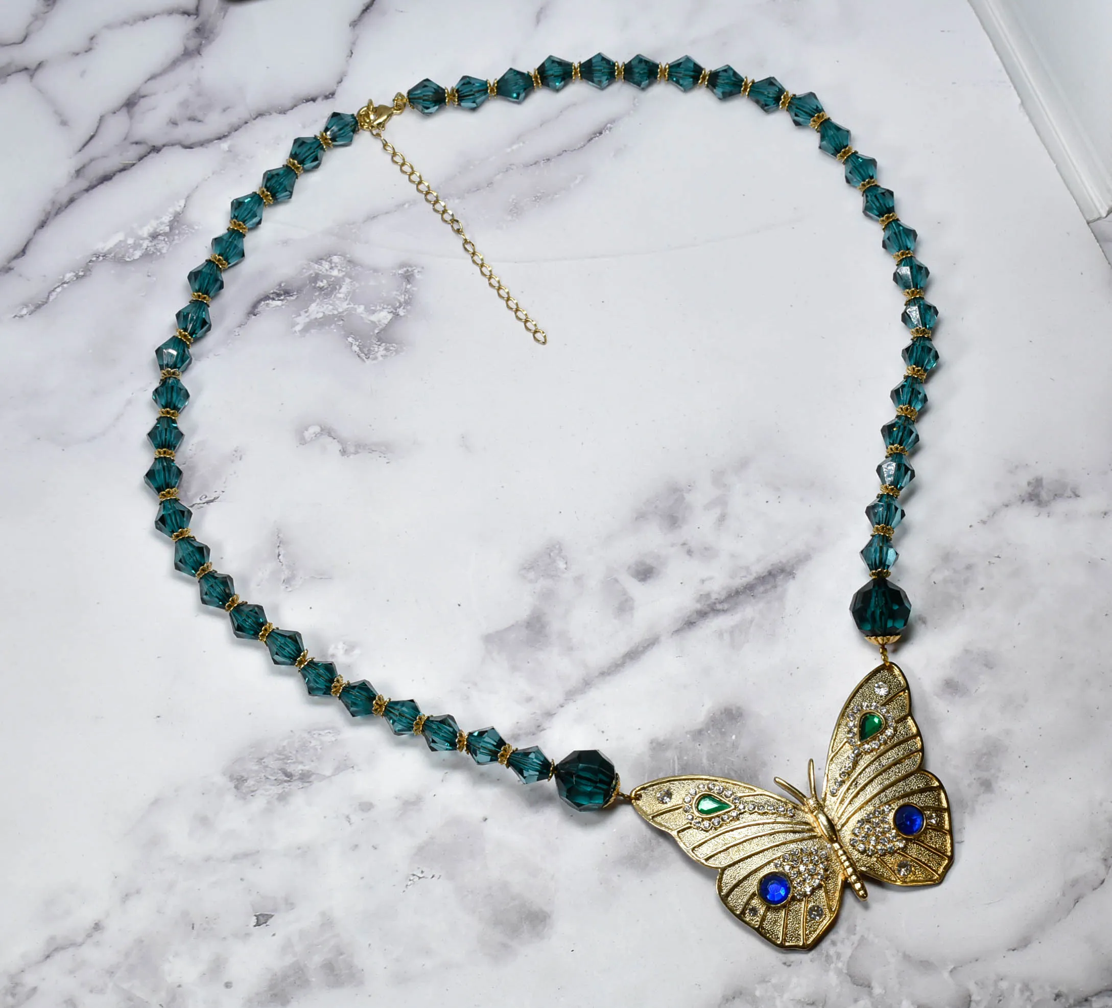 Gold and Teal Butterfly Necklace