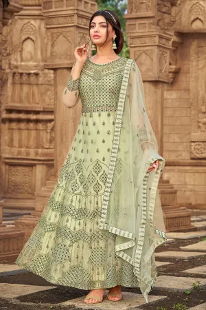 Green Heavy Butterfly Net Beautiful Anarkali Suit