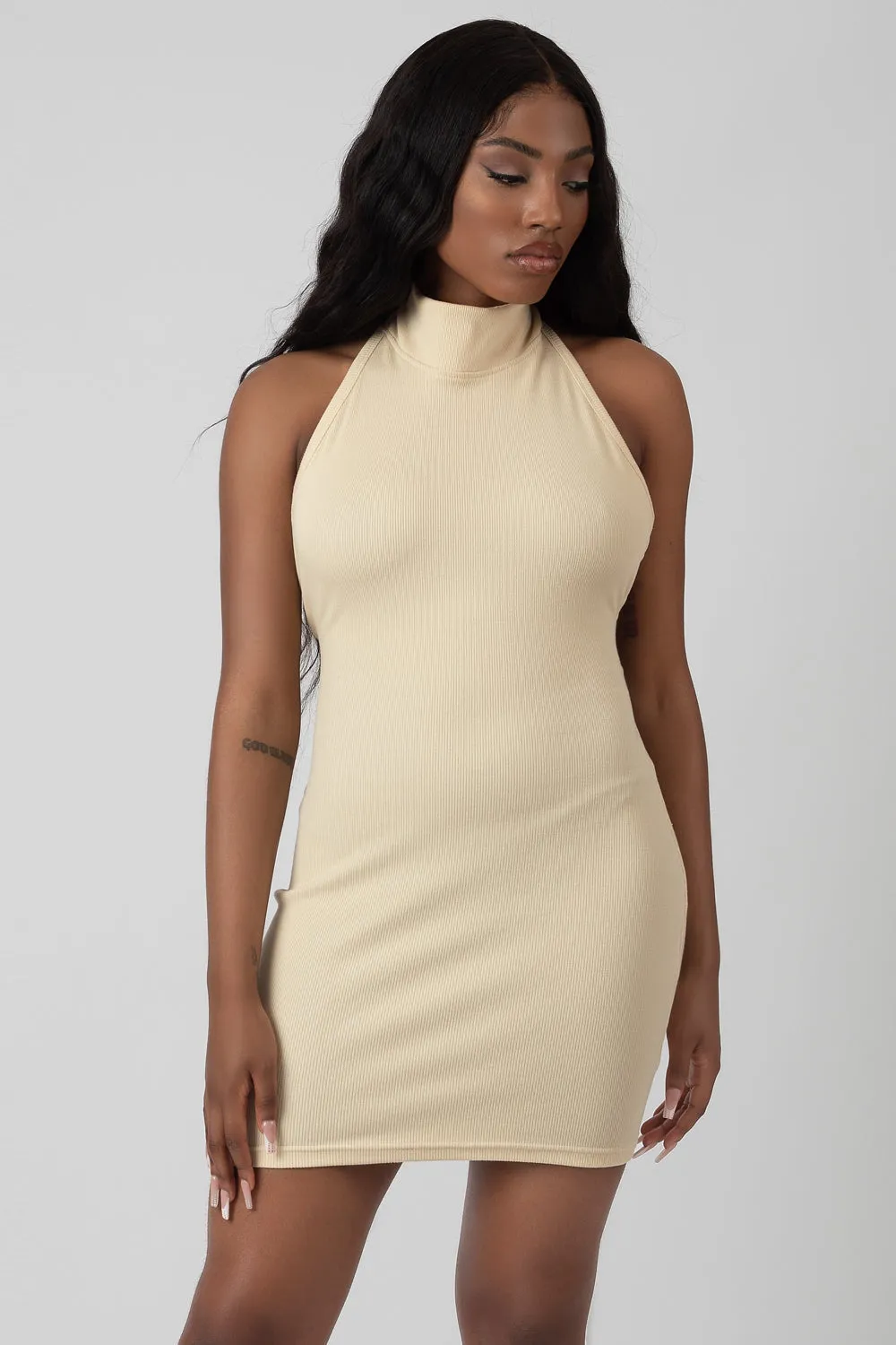 High Neck Backless Dress Butter