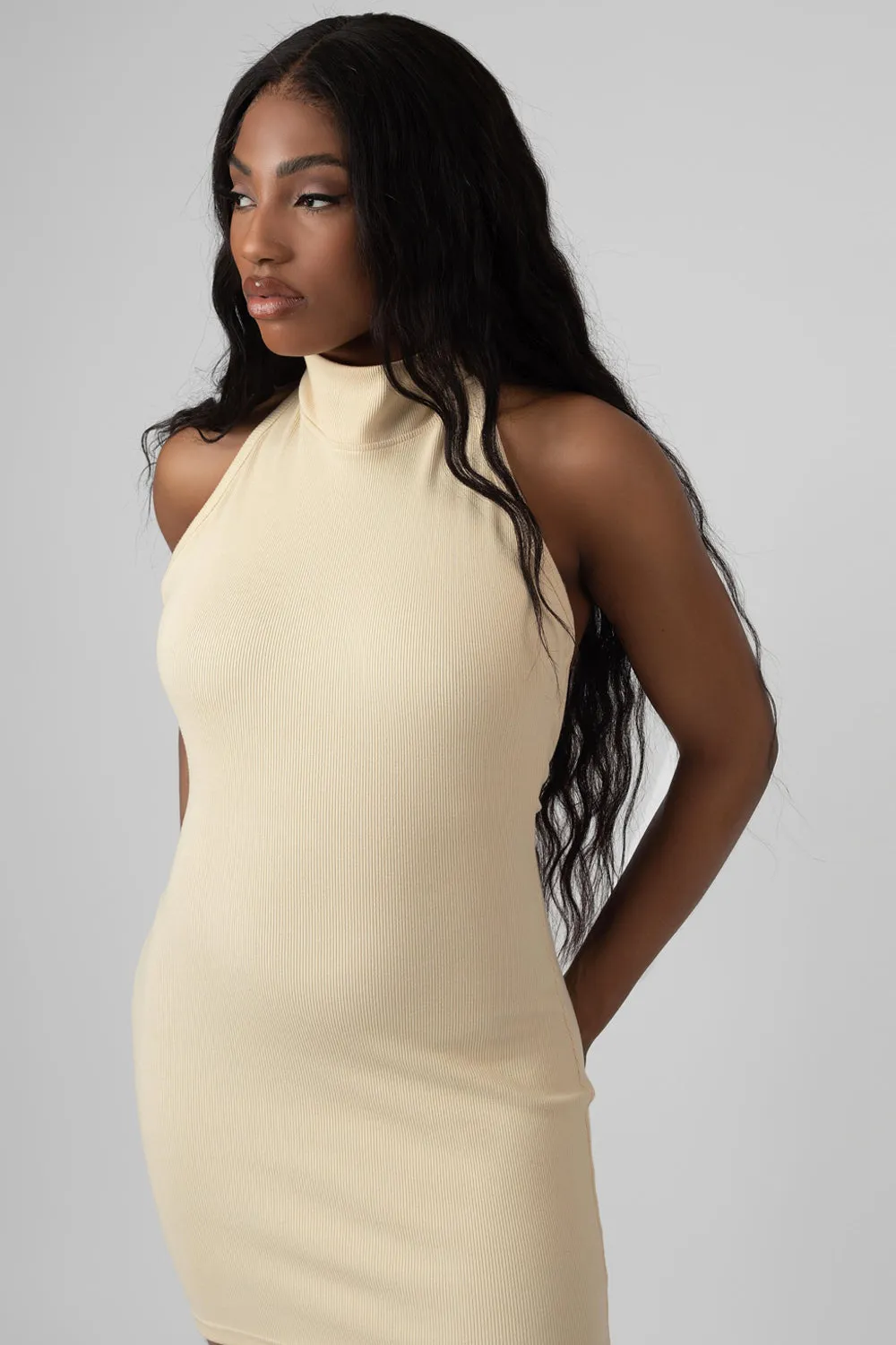 High Neck Backless Dress Butter