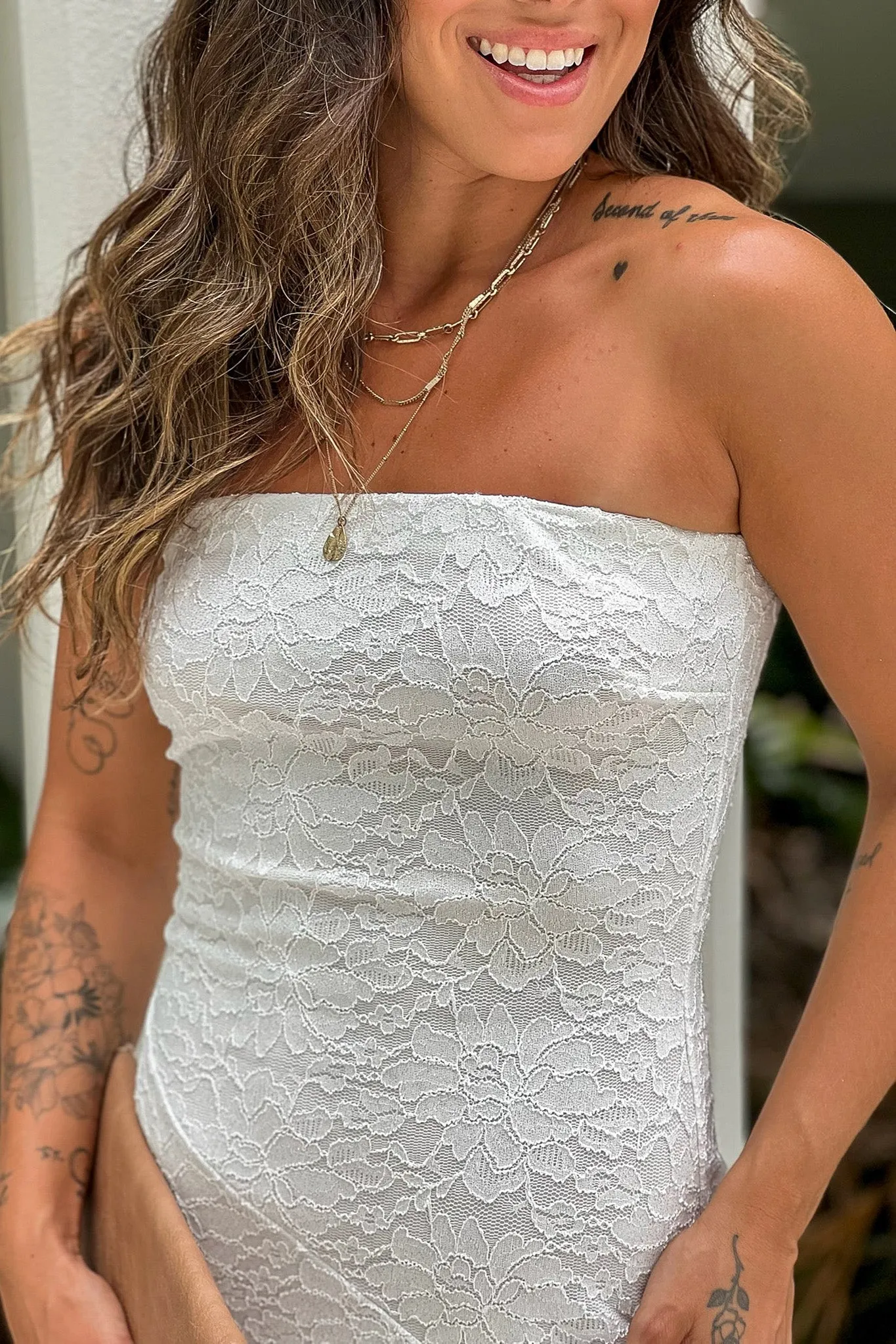 Ivory Lace Ruffle Maxi Dress