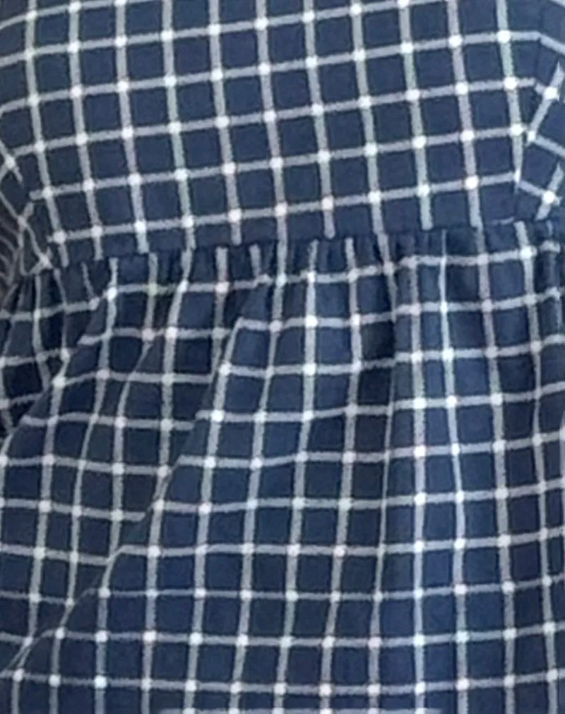 Jeju Top in Navy Tartan Poplin