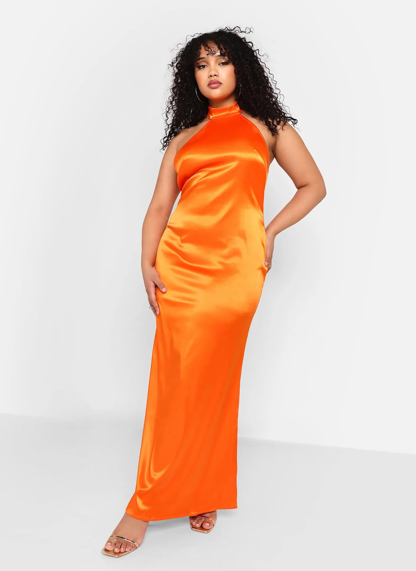 Jolene Satin Halter Maxi Bodycon Dress