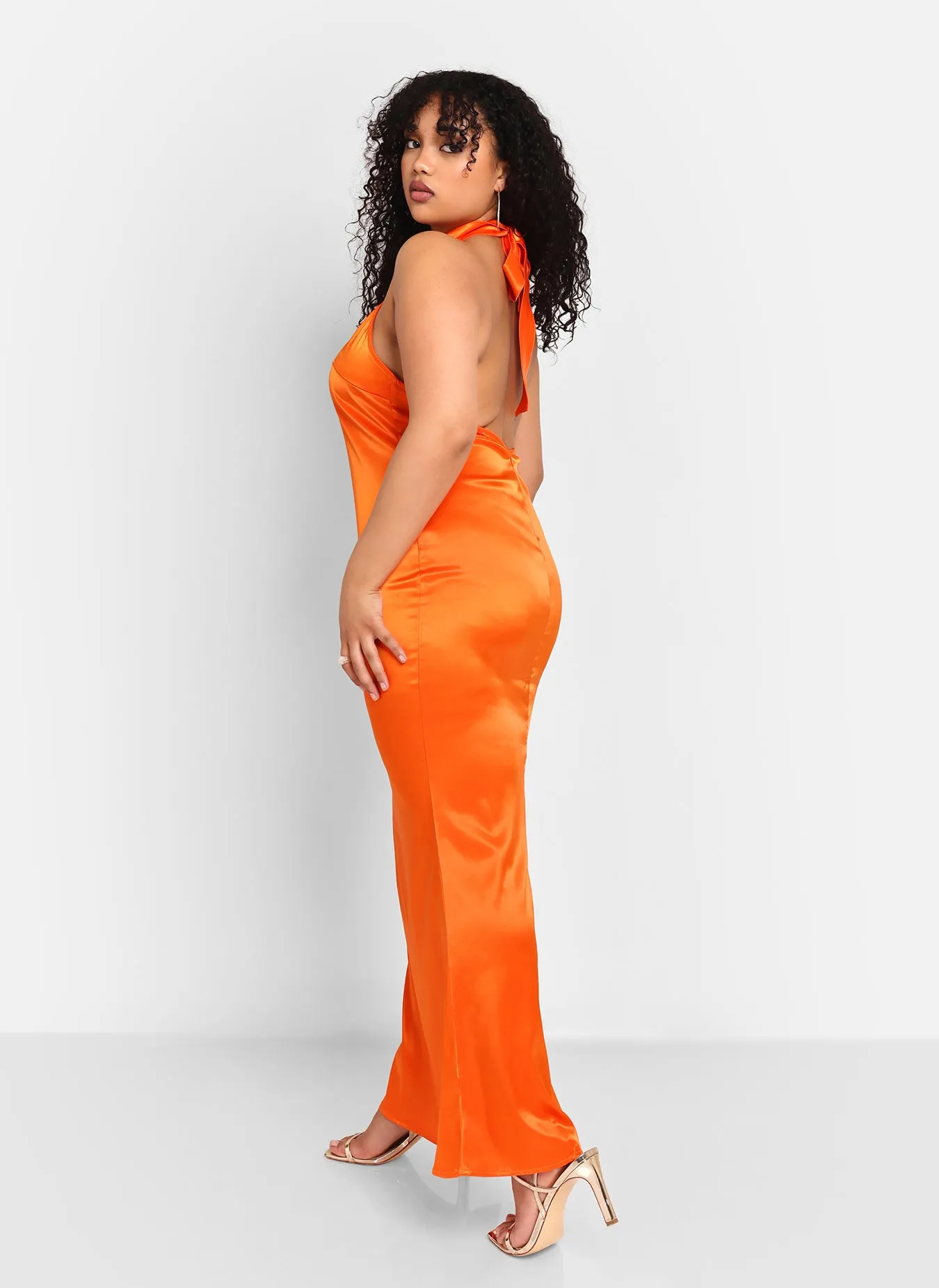 Jolene Satin Halter Maxi Bodycon Dress