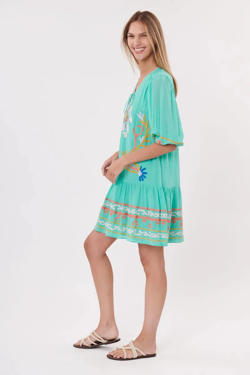 Jubilee Embroidered Dress-aqua