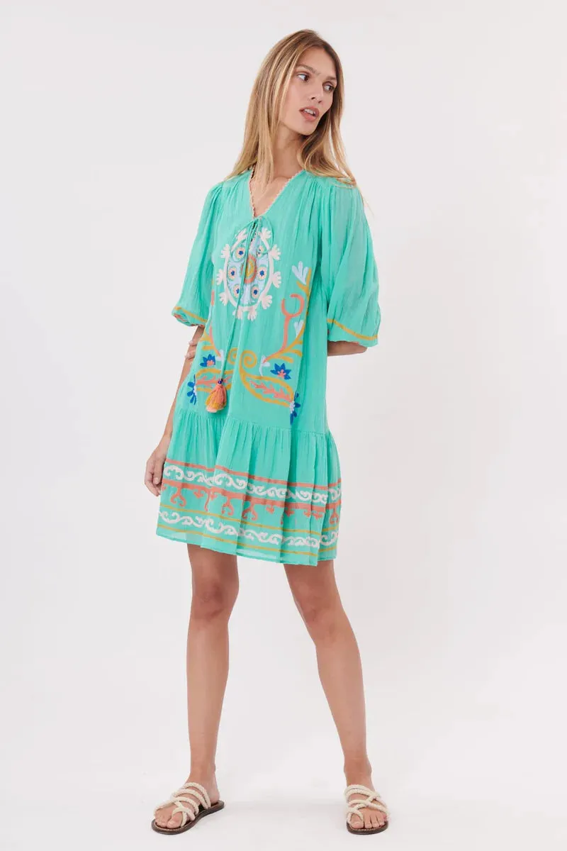 Jubilee Embroidered Dress-aqua