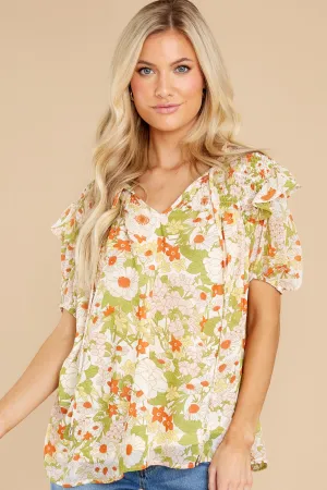 Keep Growing Ivory And Green Floral Print Top