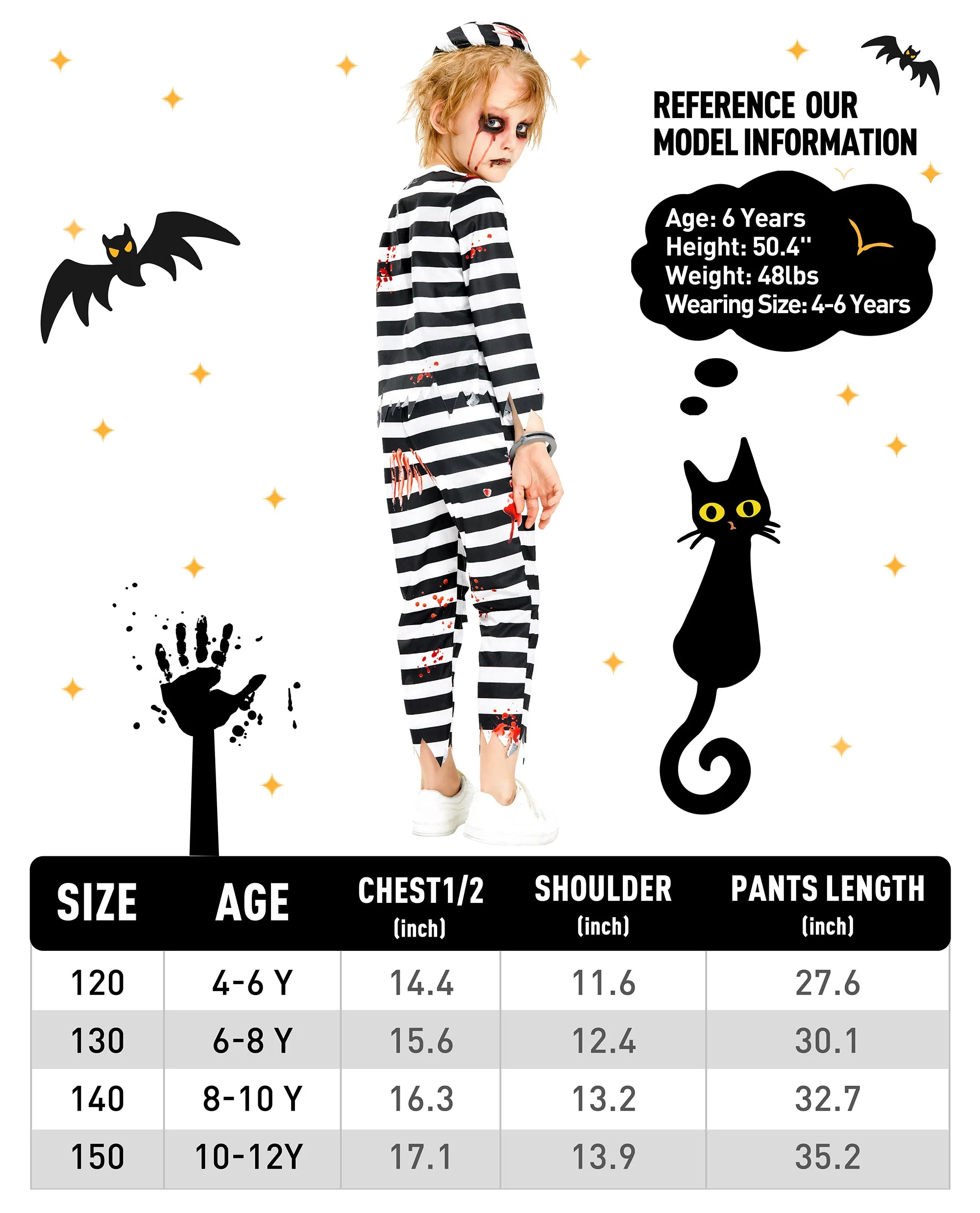 Kids Zombie Prisoner Costume Boys Bloody Outfit