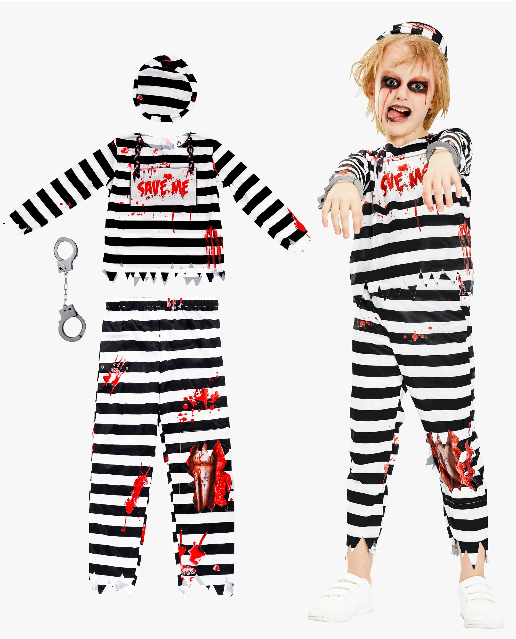 Kids Zombie Prisoner Costume Boys Bloody Outfit