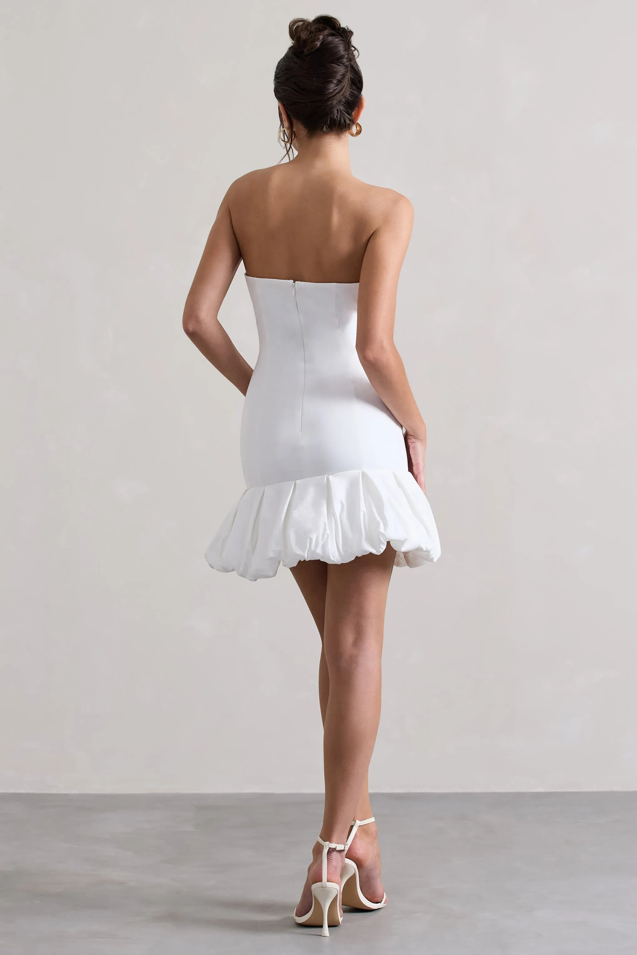 Liscia | White Bandeau Mini Dress With Ruffle Trim