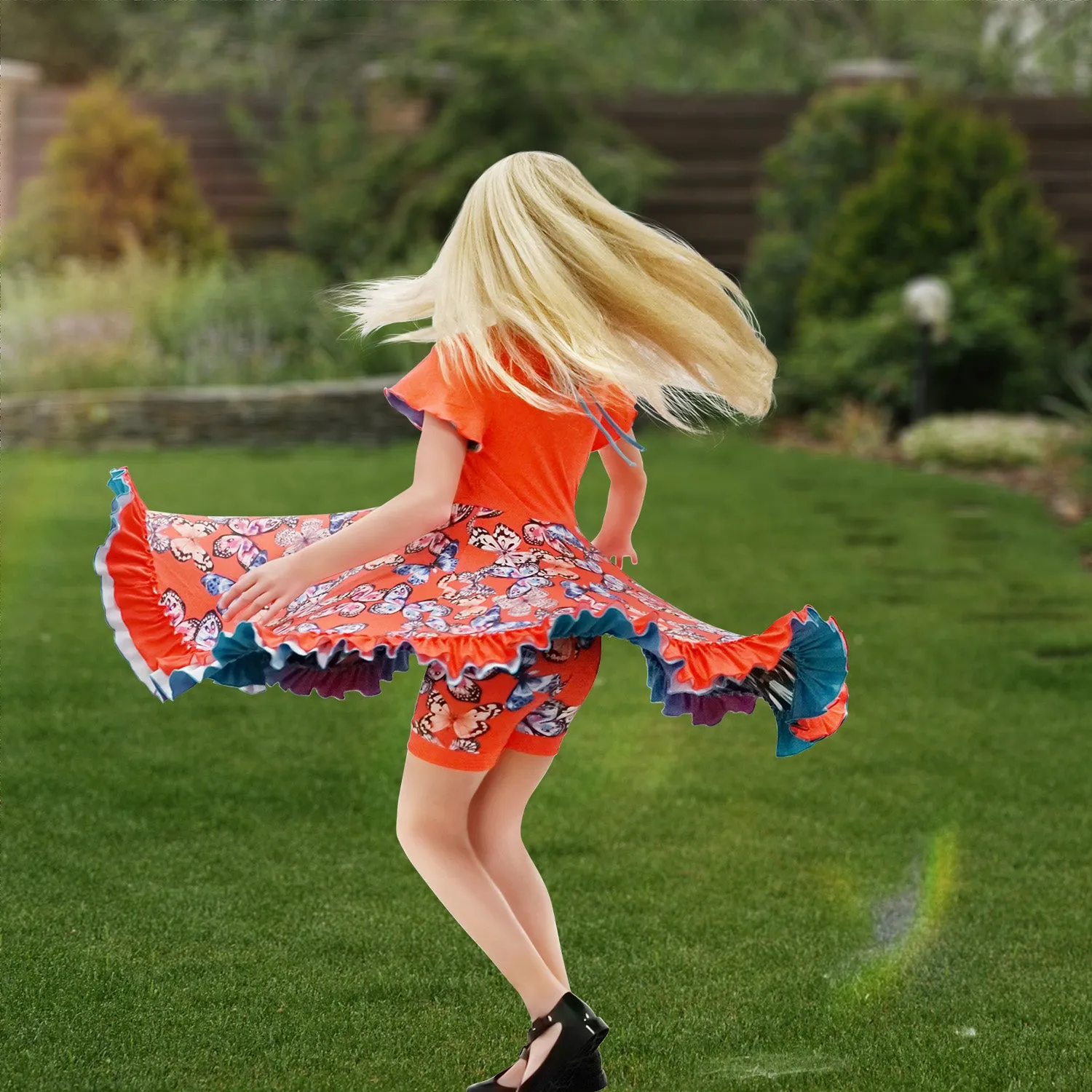 Lola Dress - Butterfly Ombré Twirling Reversible