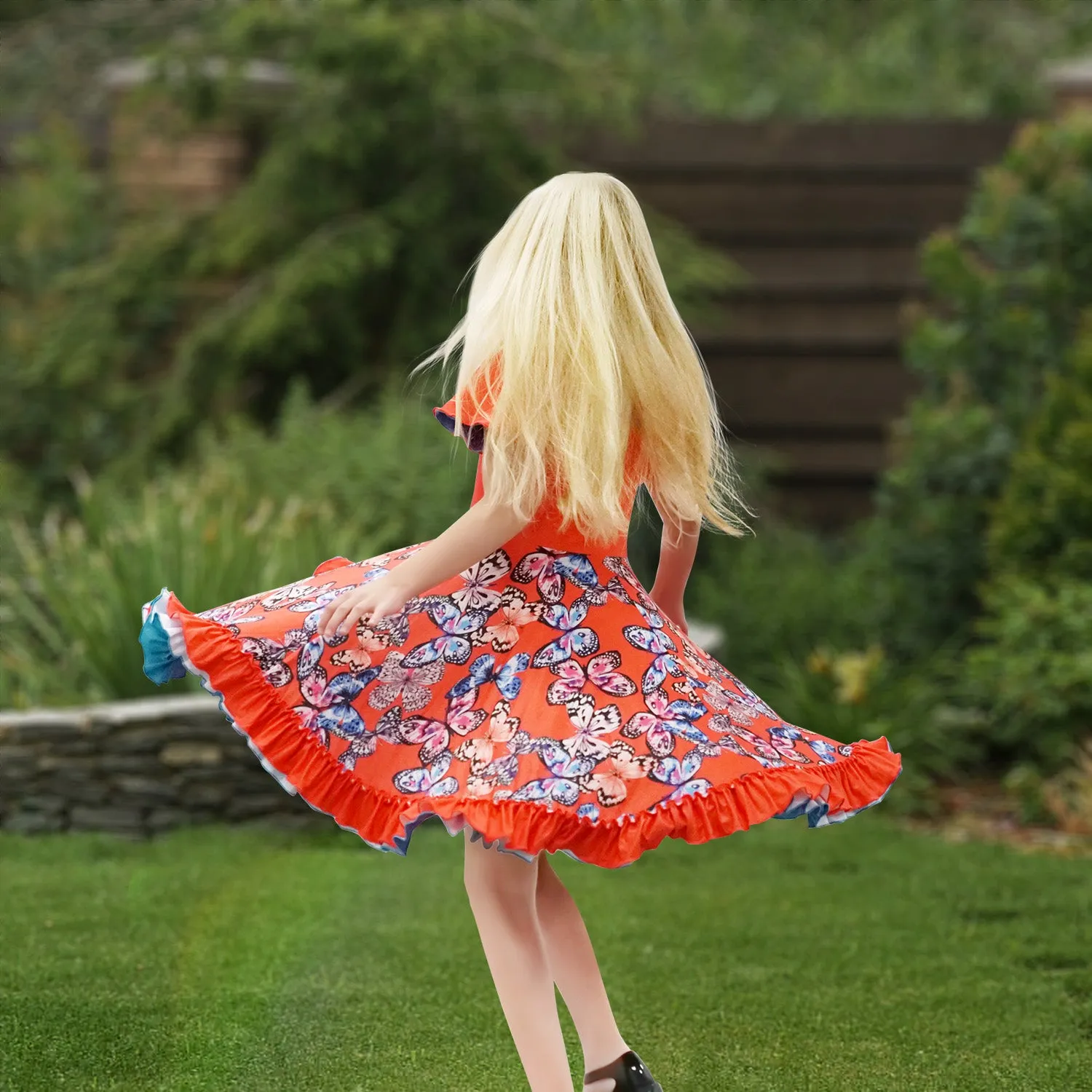 Lola Dress - Butterfly Ombré Twirling Reversible