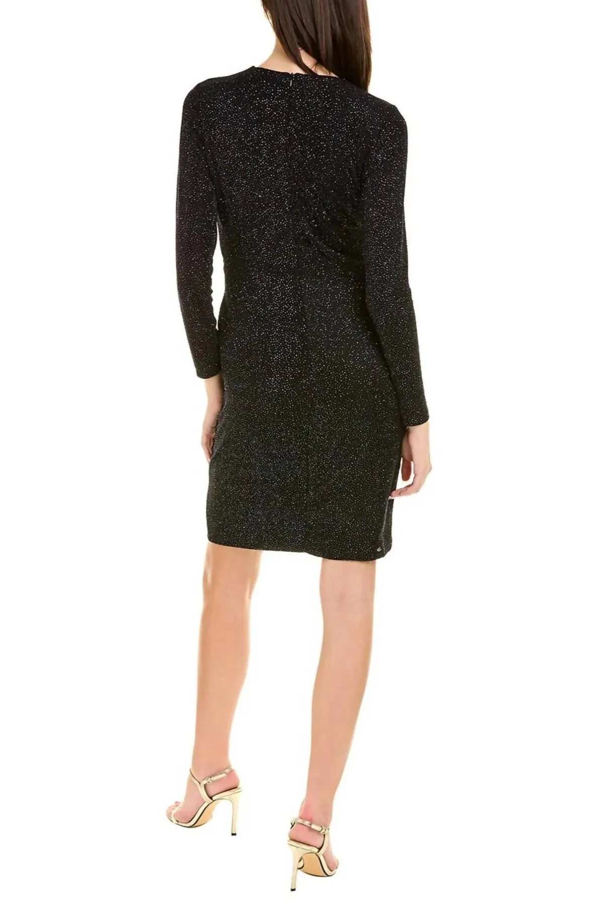 London Times Long Sleeve Shirred Surplice Side Flounce Dress