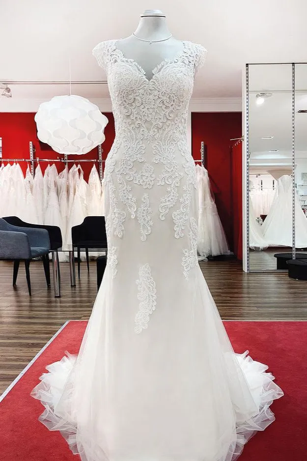 Long Mermaid Lace Sweetheart Open Back Wedding Dress with Appliques Lace