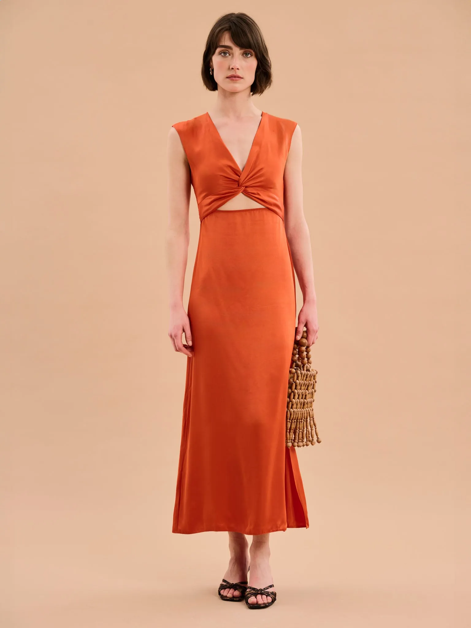 Marin Twist Front Dress in Burnt Orange