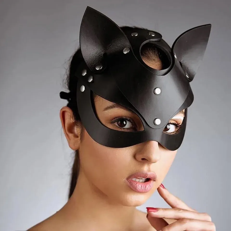 Masquerade Sexy Playboy PU Leather Cat Mask - Black