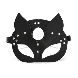 Masquerade Sexy Playboy PU Leather Cat Mask - Black