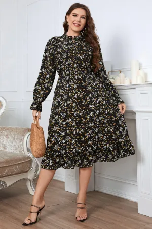 Melo Apparel Plus Size Floral Flounce Sleeve Midi Dress