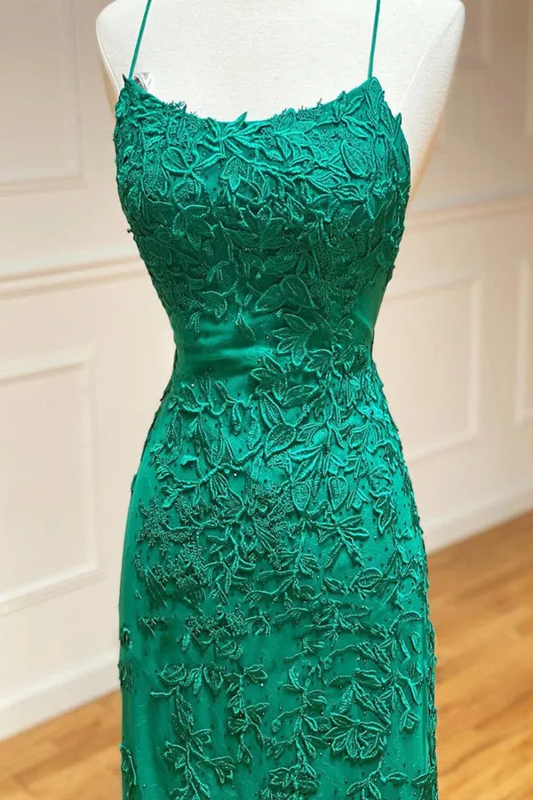 Mermaid Green Lace Long Prom Dress Backless Evening Dress