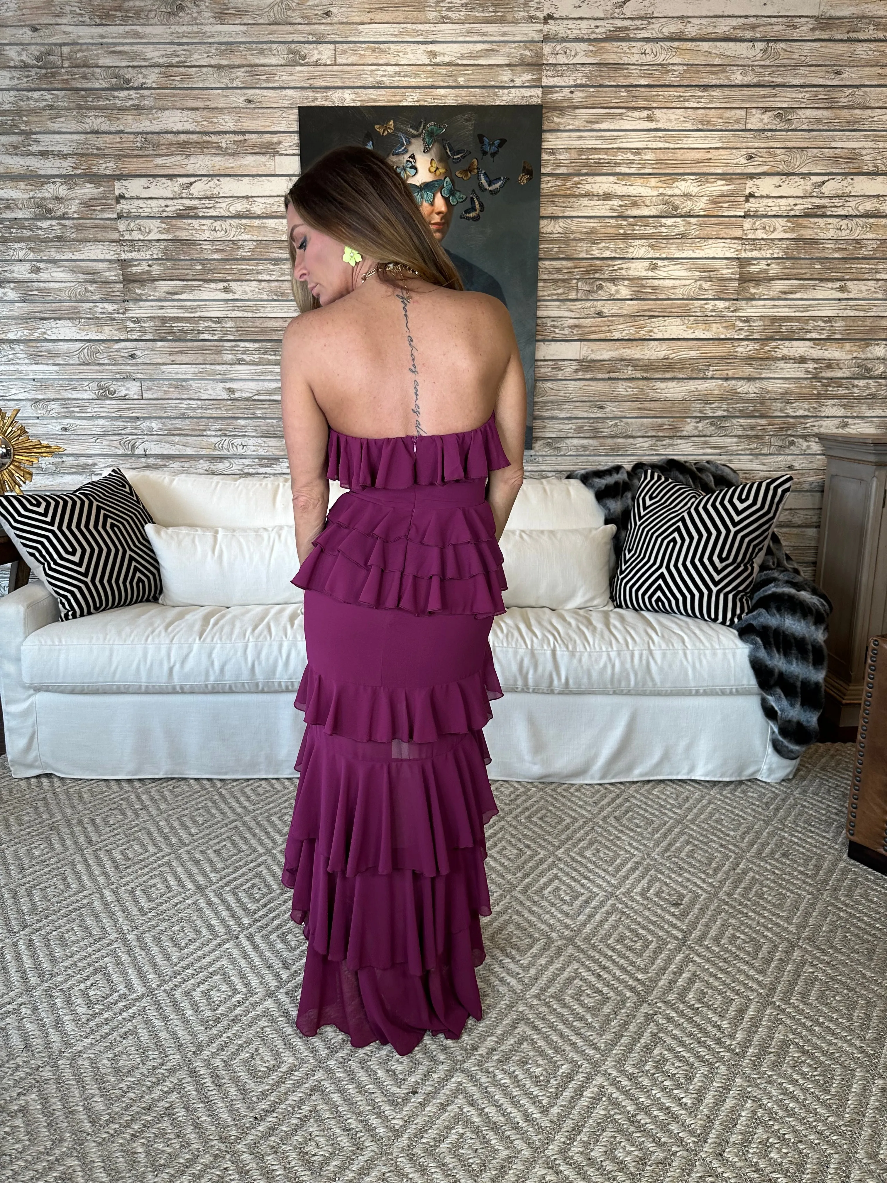 Mirabelle Tiered High Low Maxi Dress