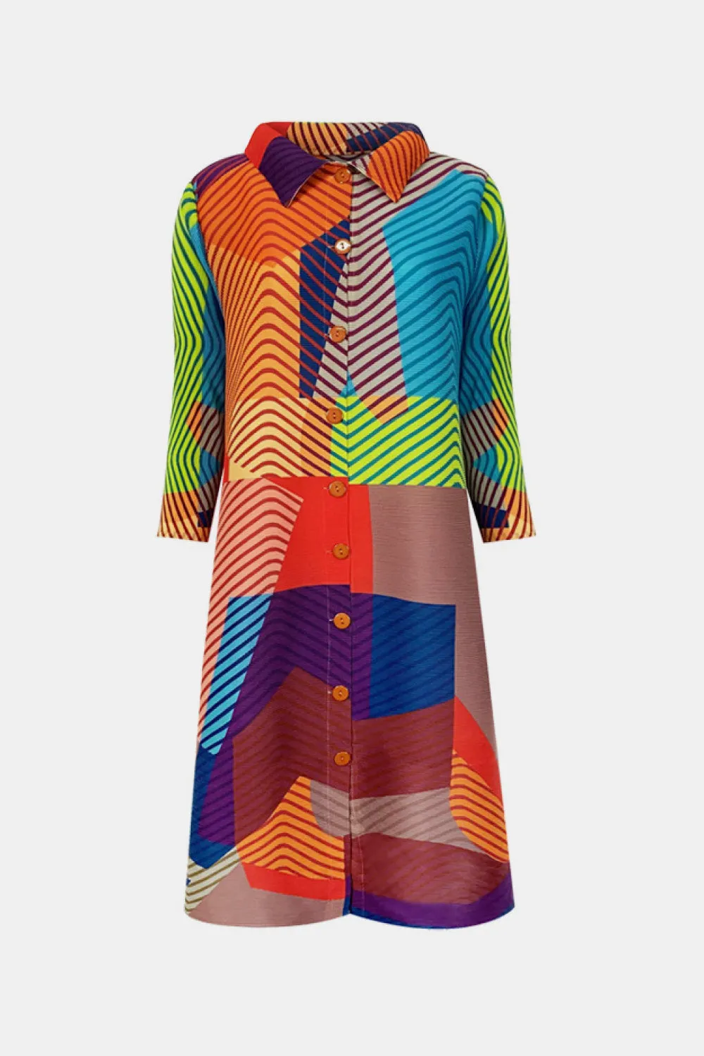 Multicolored Accordion Pleated Knee-Length Dress