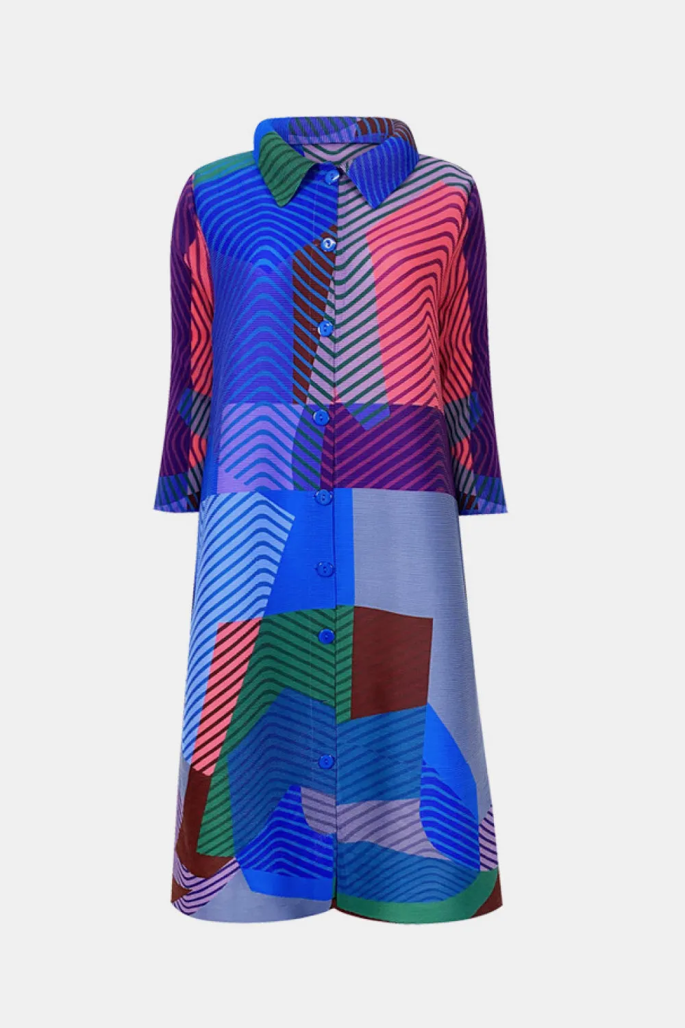 Multicolored Accordion Pleated Knee-Length Dress