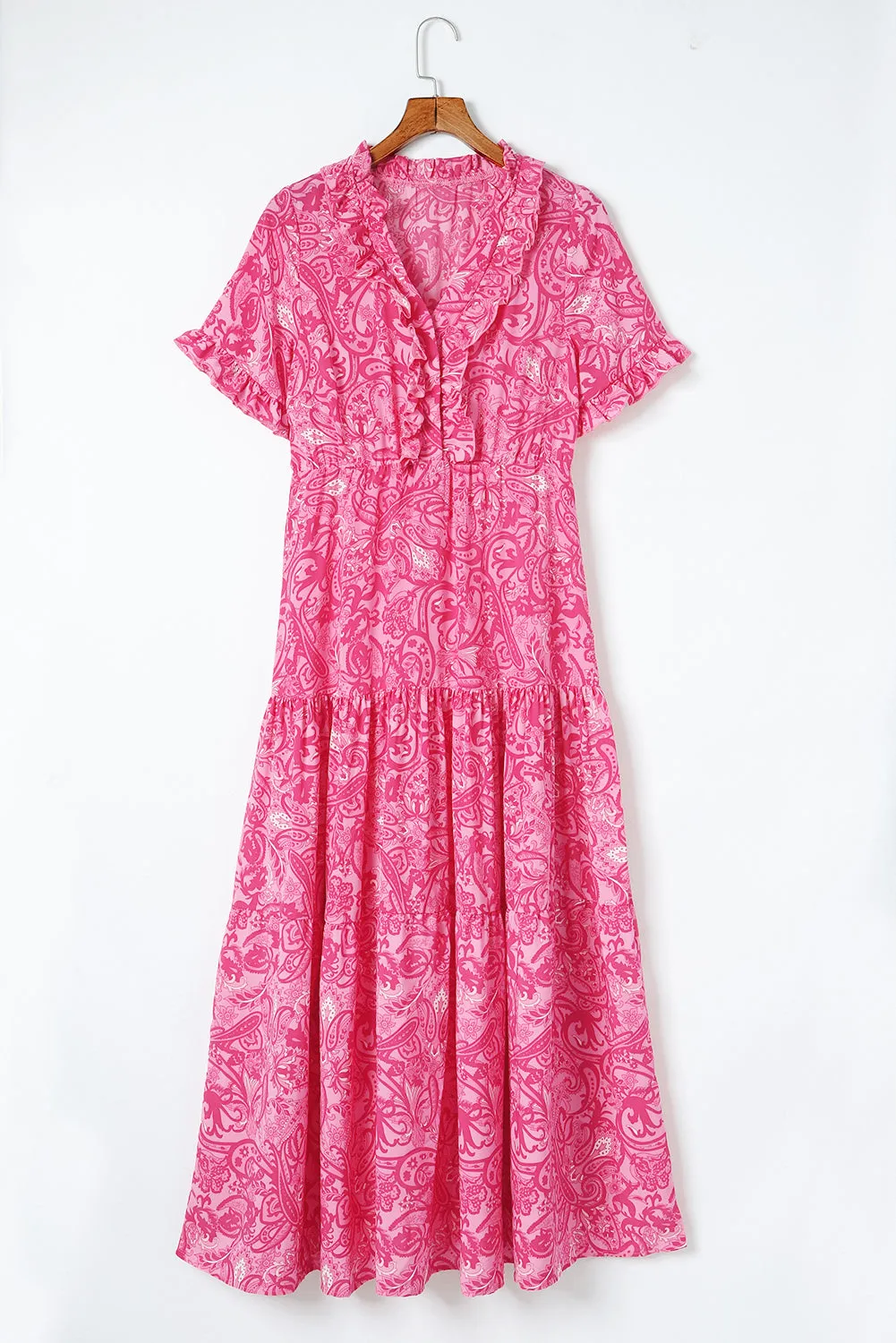 Paisley Print Flounce Sleeve Maxi Dress