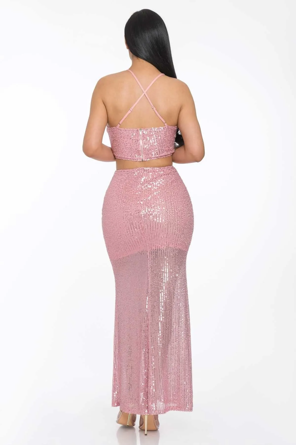 PINK SEQUIN MAXI DRESS