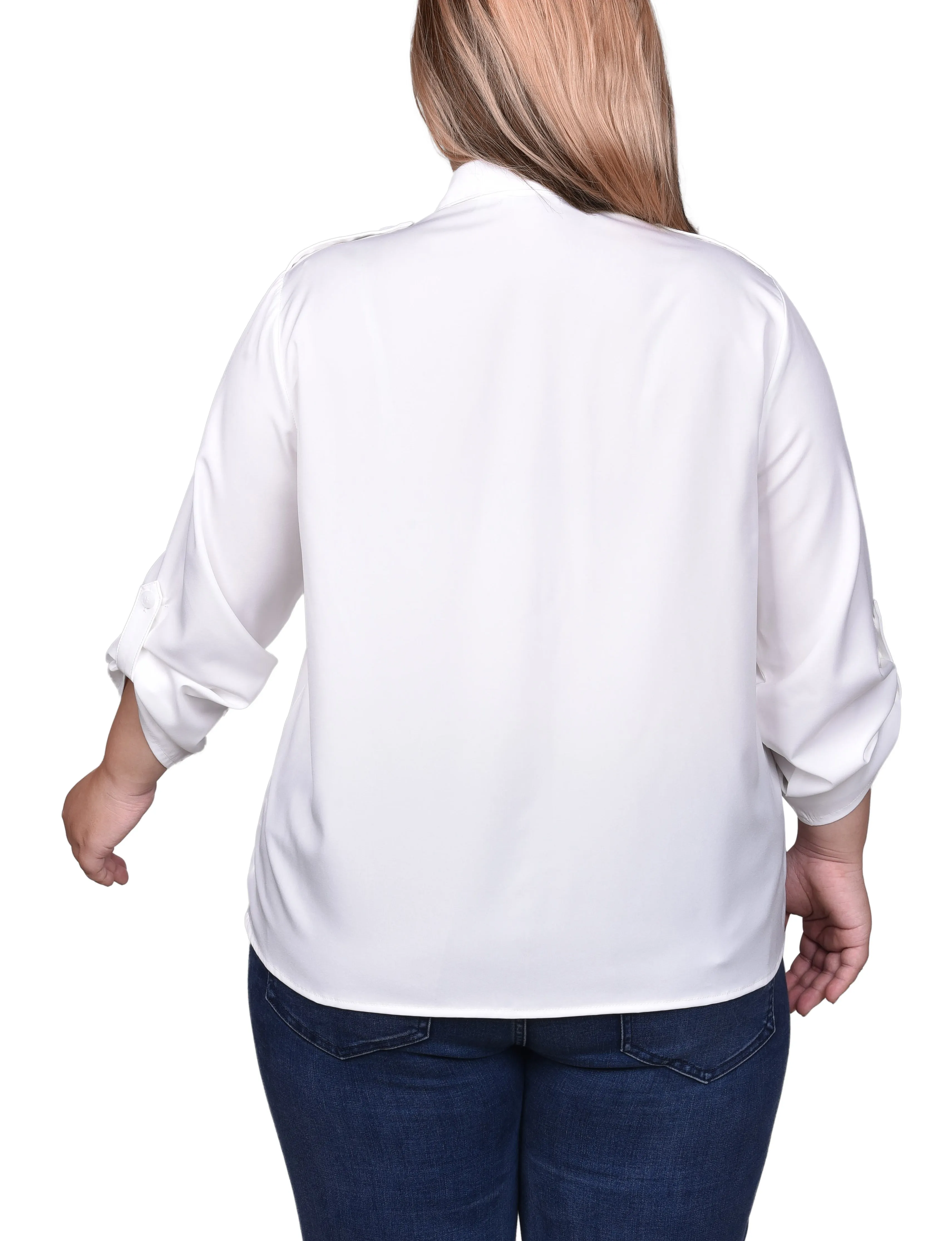 Plus Size 3/4 Sleeve Roll Tab Blouse