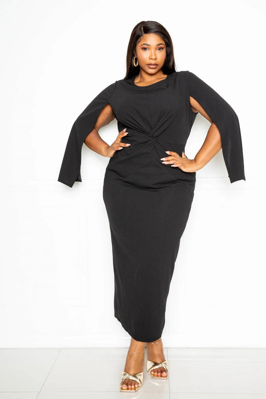 Plus Size Cape Sleeve With Knot Detail Dress