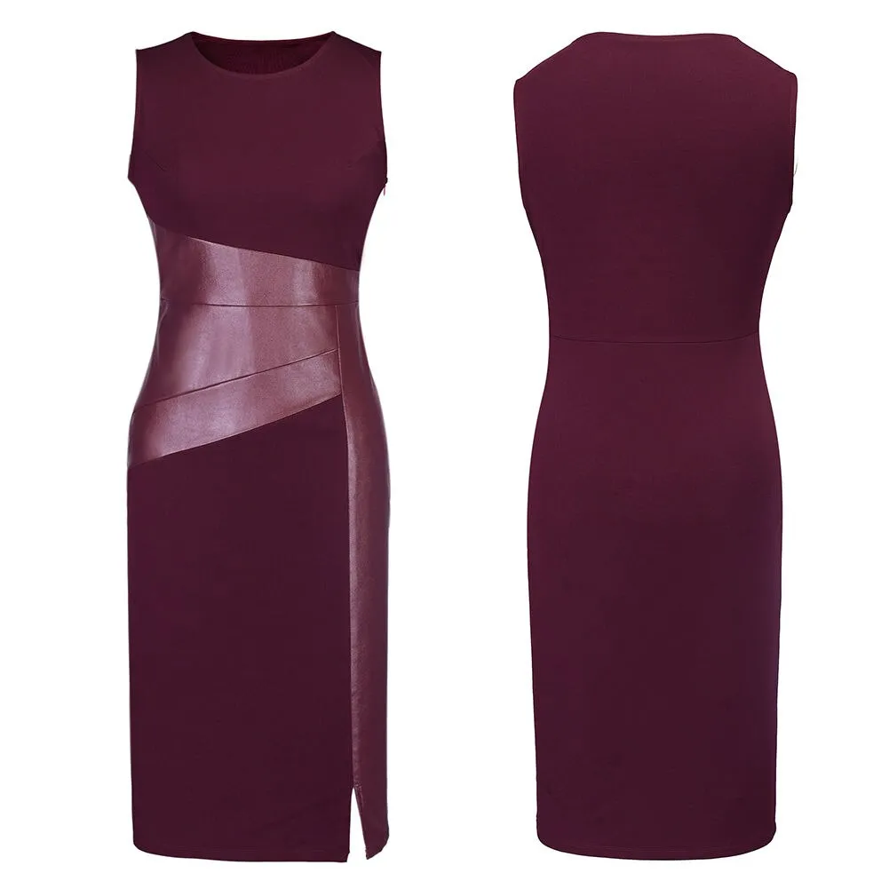 PU Leather Patched Sexy Pencil Dress