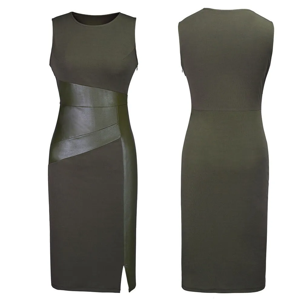 PU Leather Patched Sexy Pencil Dress