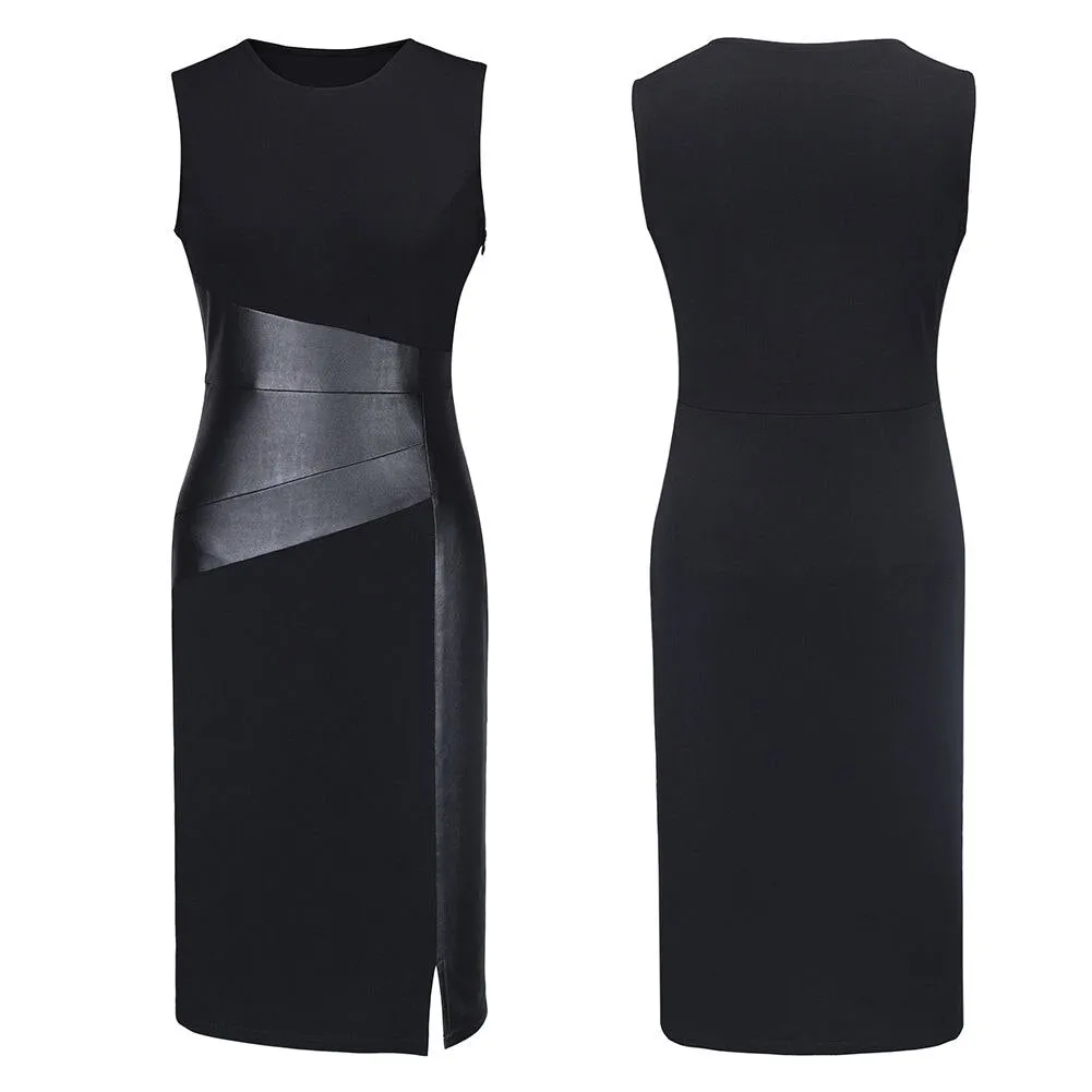 PU Leather Patched Sexy Pencil Dress