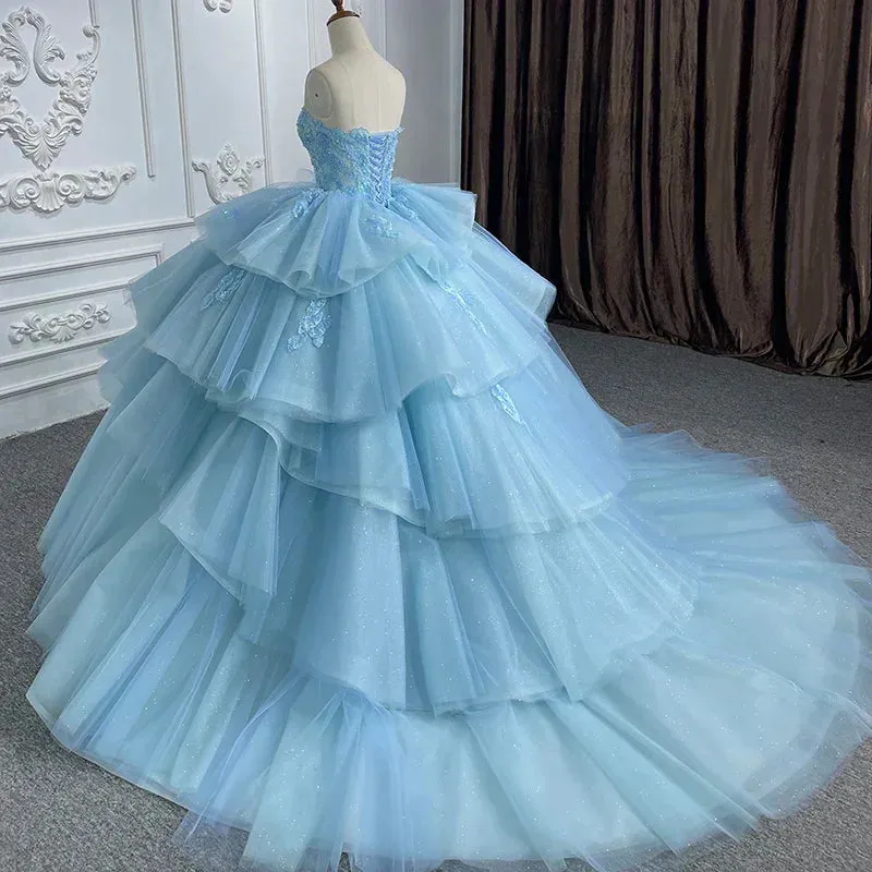 Quinceanera Dress Romantic Princess Sleeveless Quinceanera Dresses Ruffle Strapless Sequins Ball Gown