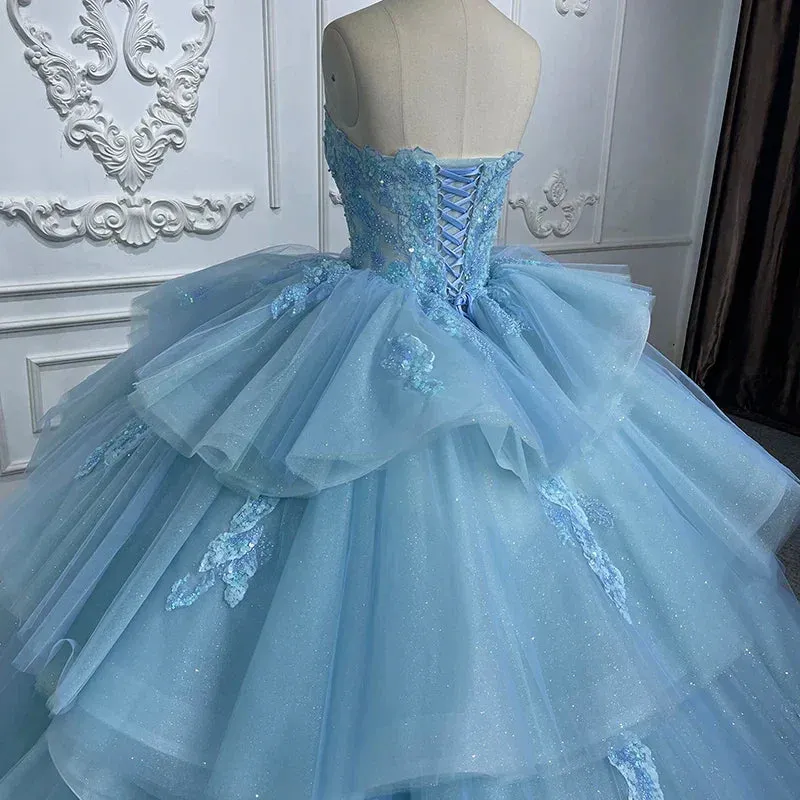 Quinceanera Dress Romantic Princess Sleeveless Quinceanera Dresses Ruffle Strapless Sequins Ball Gown