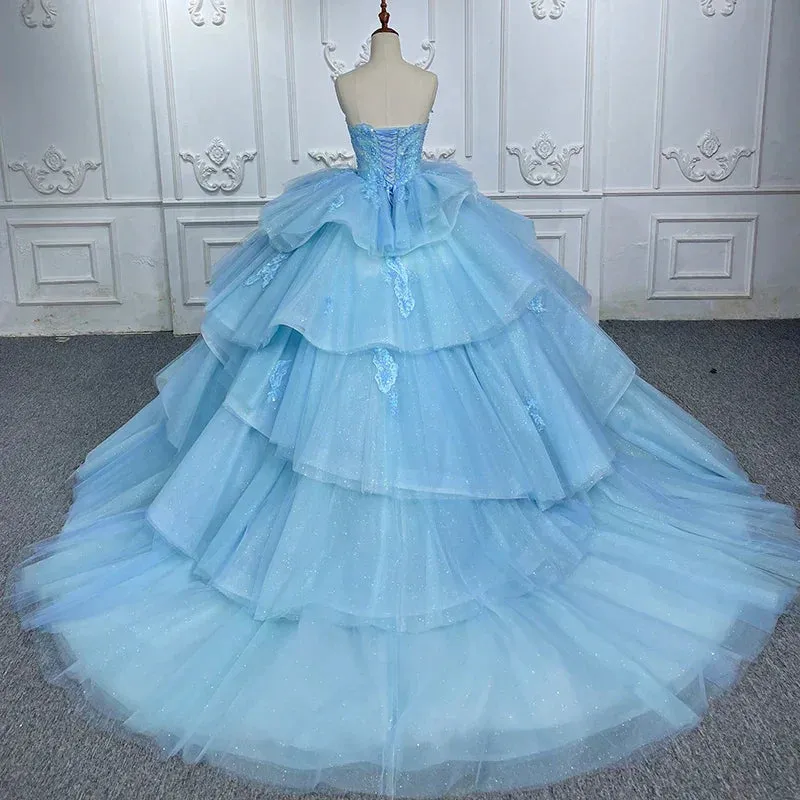 Quinceanera Dress Romantic Princess Sleeveless Quinceanera Dresses Ruffle Strapless Sequins Ball Gown