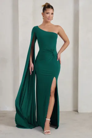 Romi | Bottle Green One Shoulder Twist Design Maxi Dress