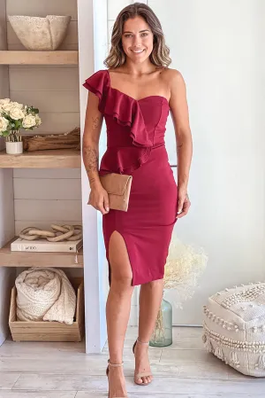 Ruby One Shoulder Ruffles Midi Dress