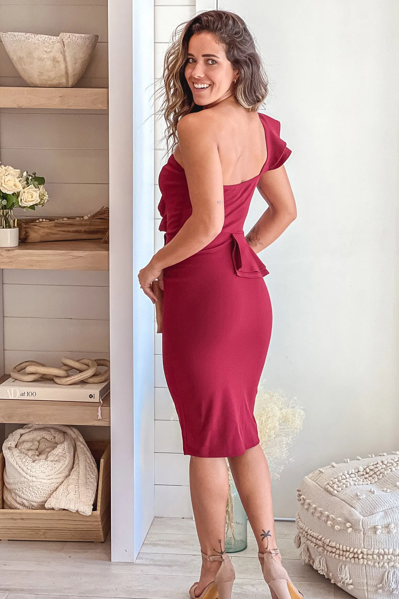 Ruby One Shoulder Ruffles Midi Dress